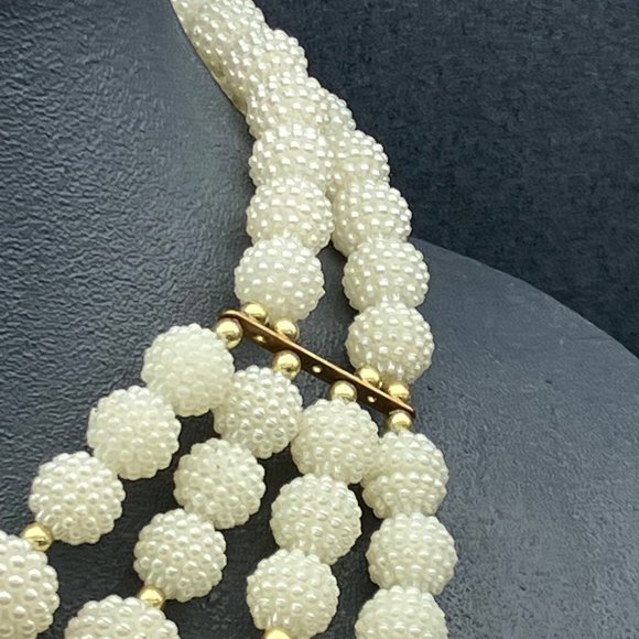 Statement Necklace Beaded Pearl Cluster Bib Multistrand Glam Copper Gold - Picture 3 of 10